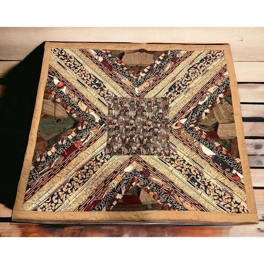 Homemade Book Quilt Children Pencils Brown Tan Wall Hanging 49